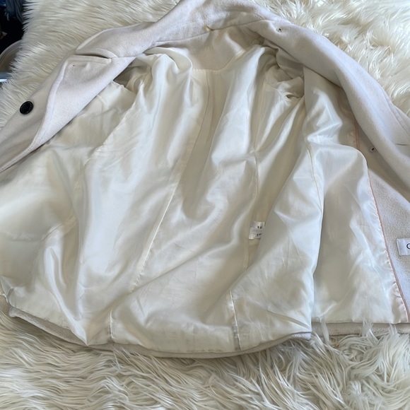 Calvin Klein white cream double single breasted pea coat trench coat soft sz 4 - Picture 13 of 16